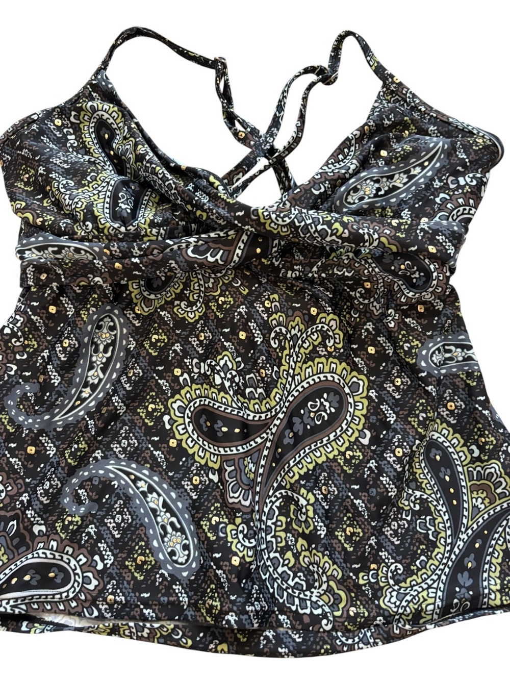 Athleta Paisley-Trim Tankini Top in Black, Yellow and White - Picture 4 of 5